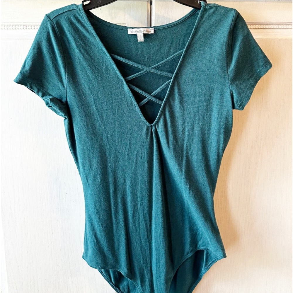CHARLOTTE RUSSE Dark Green Criss Cross Bodysuit
